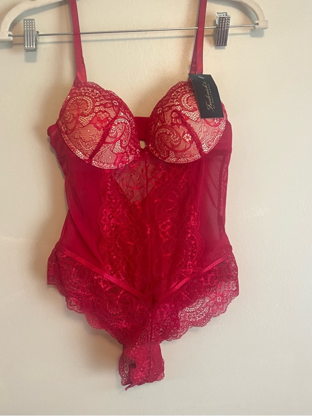 Frederick's of Hollywood Red Lace Underwire Bodysuit Teddy